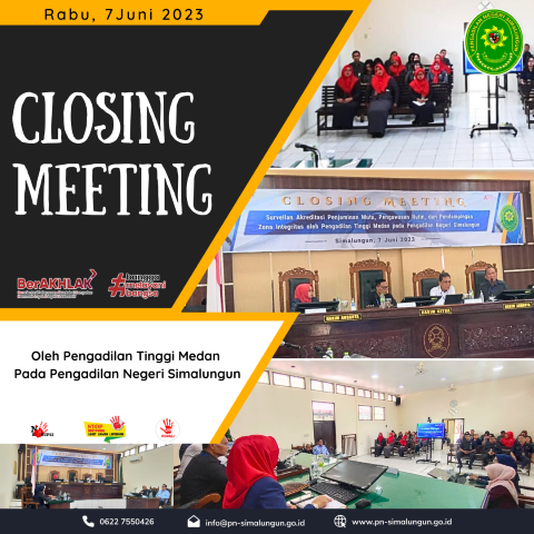 Closing Meeting Surveilans APM, Pengawasan Rutin dan Pendampingan Zona Integritas oleh Pengadilan Tinggi Medan pada Pengadilan Negeri Simalungun