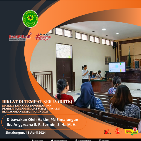 Sosialisasi Pelaksanaan Diklat di Tempat Kerja (DDTK) pada Pengadilan Negeri Simalungun