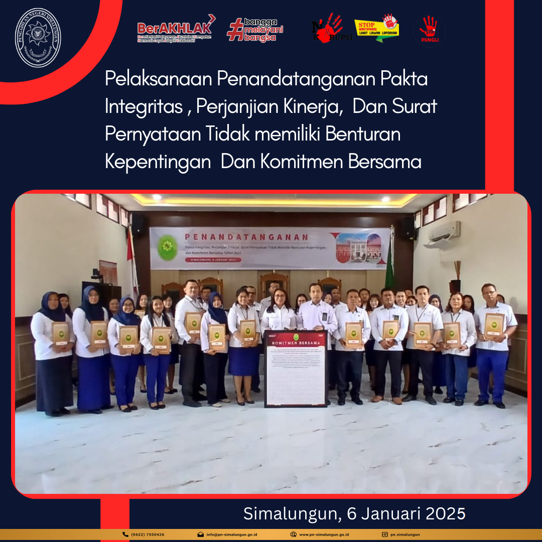 Penandatanganan Pakta Integritas, Perjanjian Kinerja, Surat Pernyataan Tidak Memiliki Benturan Kepentingan dan Komitmen Bersama Tahun 2025 Penandatanganan Pakta Integritas, Perjanjian Kinerja, Surat Pernyataan Tidak Memiliki Benturan Kepentingan dan Komitmen Bersama Tahun 2025