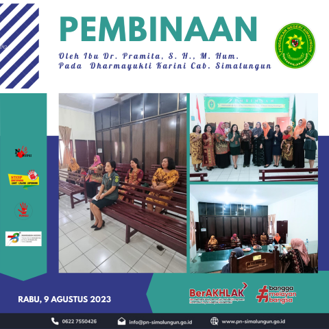 Pembinaan oleh Ibu Dr. Pramita, S.H., M.Hum. Pada Dharmayukti Karini Cab. Simalungun.