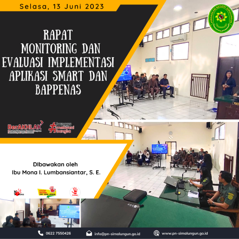 Rapat Monitoring dan Evaluasi Implementasi Aplikasi Smart dan Monitoring Evaluasi Aplikasi Bappenas pada Pengadilan Negeri Simalungun Rapat Monitoring dan Evaluasi Implementasi Aplikasi Smart dan Monitoring Evaluasi Aplikasi Bappenas pada Pengadilan Negeri Simalungun