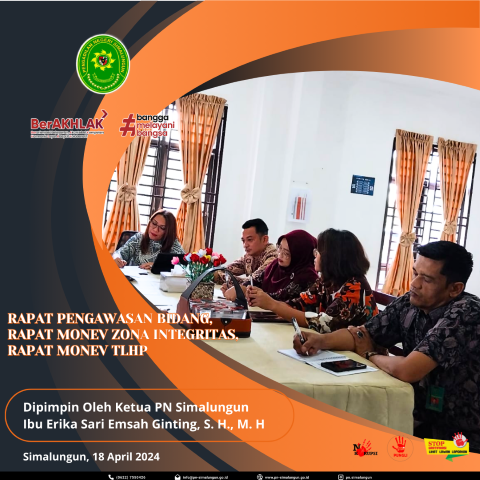 Rapat Pengawasan Bidang Bulan April 2024, Tindak Lanjut Hasil Pengawasan Bidang, Monitoring Evaluasi Zona Integritas dan Monitoring dan Evaluasi Eksekusi pada Pengadilan Negeri Simalungun Rapat Pengawasan Bidang Bulan April 2024, Tindak Lanjut Hasil Pengawasan Bidang, Monitoring Evaluasi Zona Integritas dan Monitoring dan Evaluasi Eksekusi pada Pengadilan Negeri Simalungun