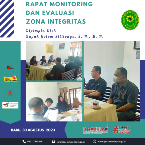 Rapat Pengawasan Bidang Bulan Agustus 2023 dan Monitoring Evaluasi Zona Integritas pada Pengadilan Negeri Simalungun