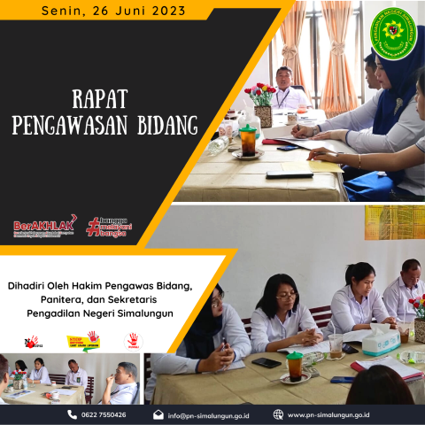 Rapat Pengawasan Bidang Bulan Juni 2023 dan Monitoring Evaluasi Zona Integritas pada Pengadilan Negeri Simalungun Rapat Pengawasan Bidang Bulan Juni 2023 dan Monitoring Evaluasi Zona Integritas pada Pengadilan Negeri Simalungun