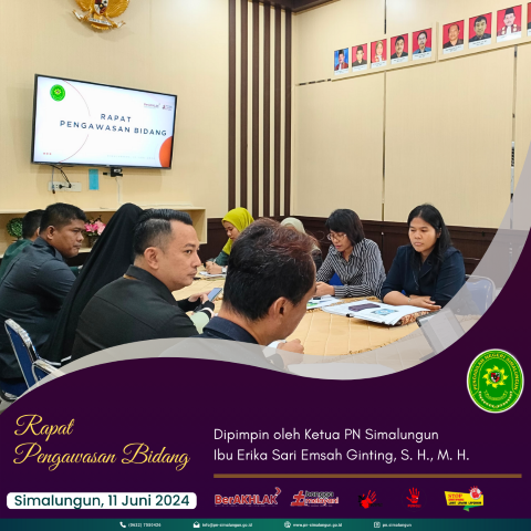 Rapat Pengawasan Bidang Bulan Juni 2024, Tindak Lanjut Hasil Pengawasan Bidang, Monitoring Evaluasi Zona Integritas dan Monitoring dan Evaluasi Eksekusi pada Pengadilan Negeri Simalungun Rapat Pengawasan Bidang Bulan Juni 2024, Tindak Lanjut Hasil Pengawasan Bidang, Monitoring Evaluasi Zona Integritas dan Monitoring dan Evaluasi Eksekusi pada Pengadilan Negeri Simalungun