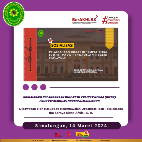 Sosialisasi Pelaksanaan Diklat di Tempat Kerja (DDTK) pada Pengadilan Negeri Simalungun
