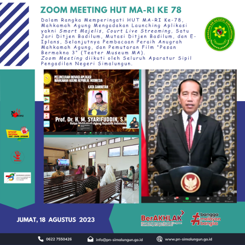 Pengadilan Negeri Simalungun Mengikuti Zoom Meeting Hari Ulang Tahun Mahkamah Agung RI Ke-78. Pengadilan Negeri Simalungun Mengikuti Zoom Meeting Hari Ulang Tahun Mahkamah Agung RI Ke-78.