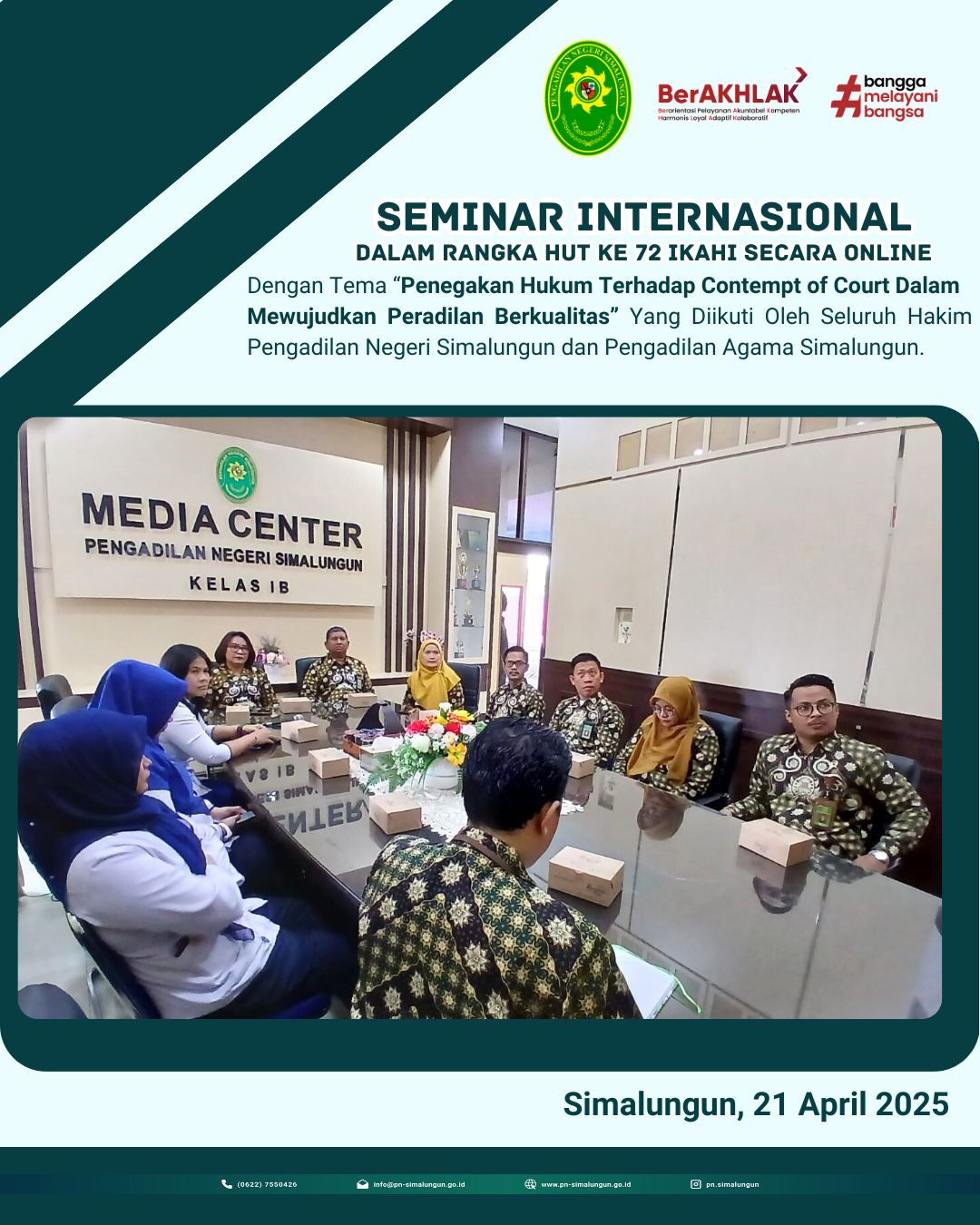 Hakim Pengadilan Negeri Simalungun dan Hakim Pengadilan Agama Simalungun Mengikuti Seminar Nasional  Dalam Rangka HUT IKAHI Ke 72 Secara Daring