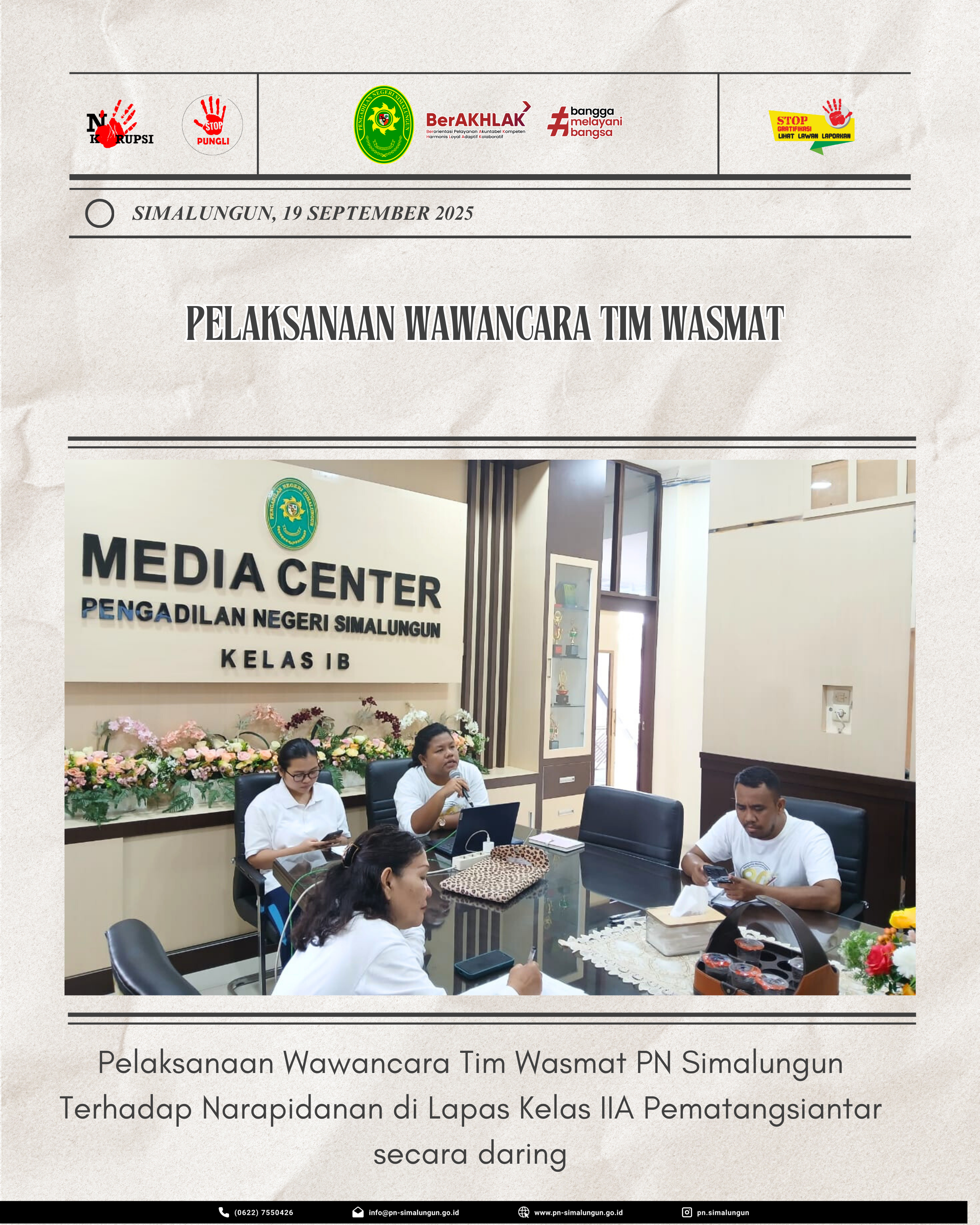 Pengadilan Negeri Simalungun Melaksanakan Pengawasan dan Pengamatan (Wasmat) ke Lembaga Pemasyarakatan Kelas IIA Pematangsiantar secara daring Pengadilan Negeri Simalungun Melaksanakan Pengawasan dan Pengamatan (Wasmat) ke Lembaga Pemasyarakatan Kelas IIA Pematangsiantar secara daring
