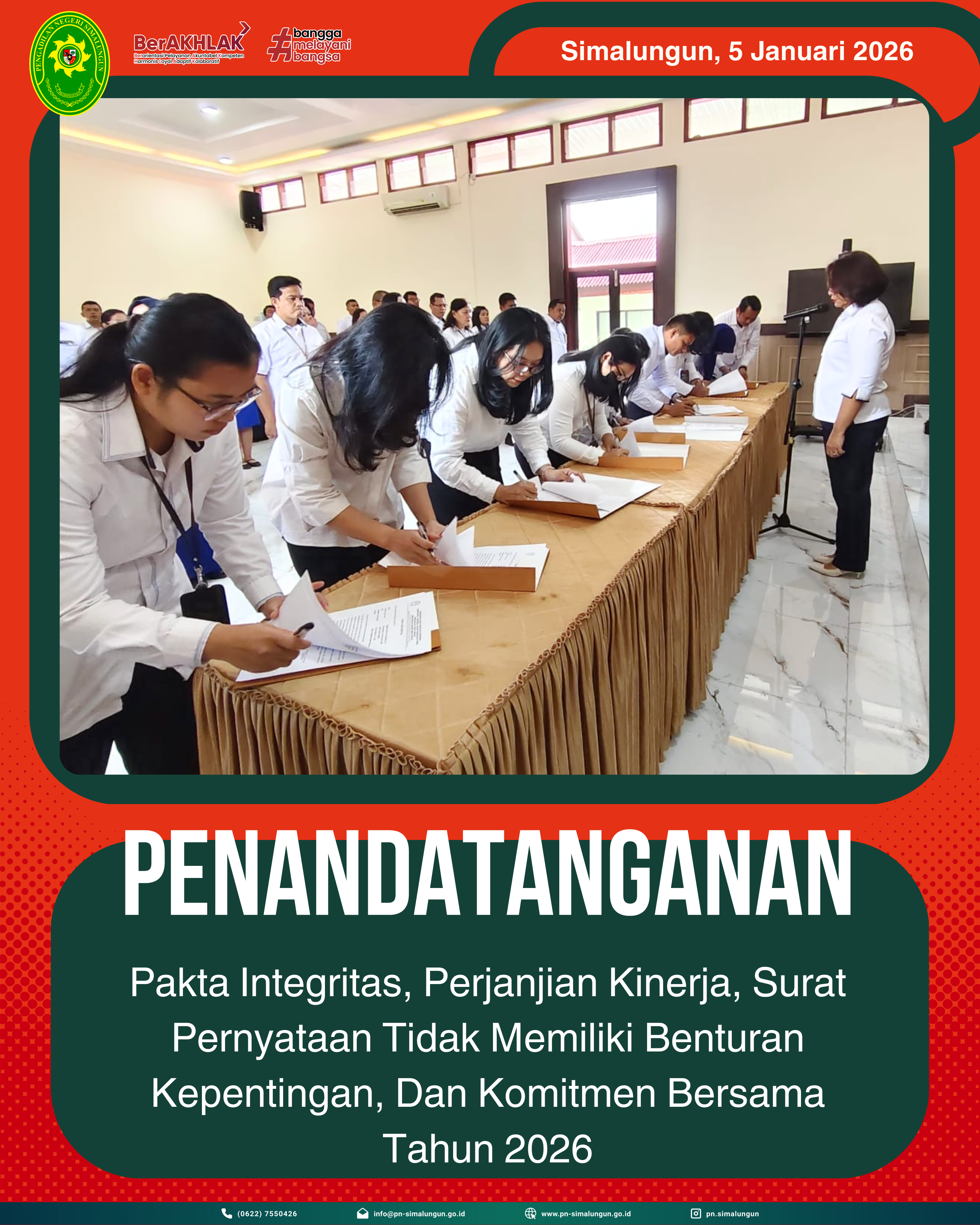 Penandatanganan Pakta Integritas, Perjanjian Kinerja, Surat Pernyataan Tidak Memiliki Benturan Kepentingan dan Komitmen Bersama Tahun 2026 Penandatanganan Pakta Integritas, Perjanjian Kinerja, Surat Pernyataan Tidak Memiliki Benturan Kepentingan dan Komitmen Bersama Tahun 2026