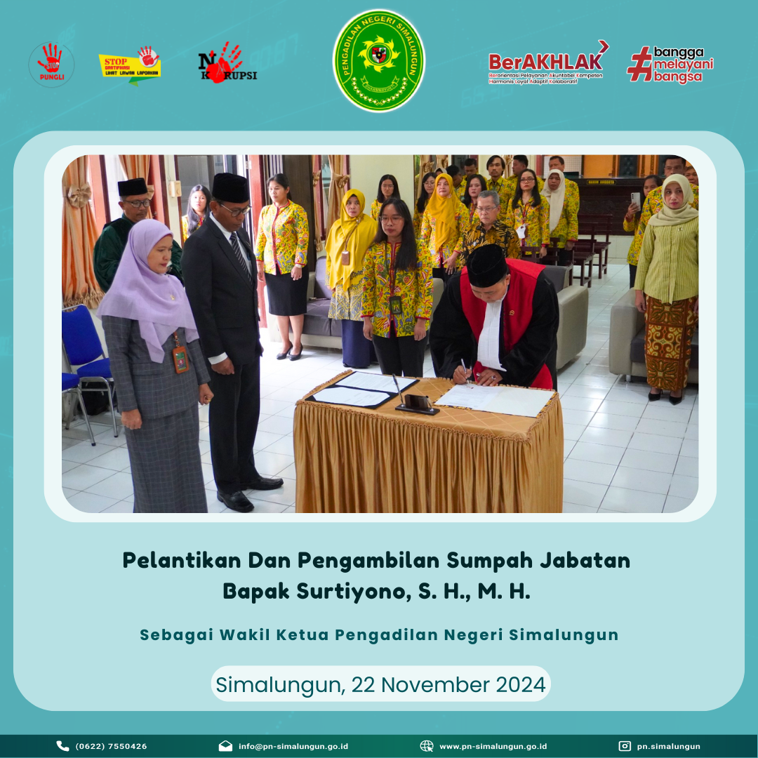 Pengambilan Sumpah Jabatan dan Pelantikan Wakil Ketua Pengadilan Negeri Simalungun Pengambilan Sumpah Jabatan dan Pelantikan Wakil Ketua Pengadilan Negeri Simalungun